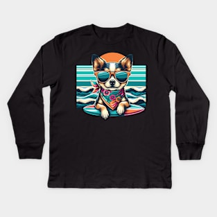 Funny Chihuahua with Sunglasses on a Surf Board Kids Long Sleeve T-Shirt